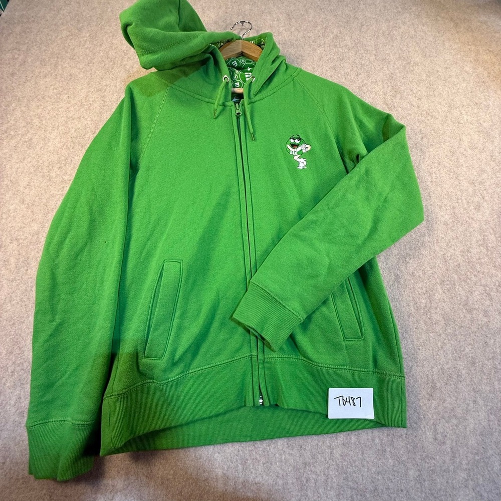 M&M's World Green Character Full Zip Hoodie Sweatshirt Womens Small Graphic
